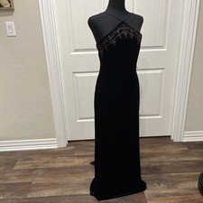 Black Velvet Gown Dave  Johnny Size 7/8 Beaded, Laces In Back, Train