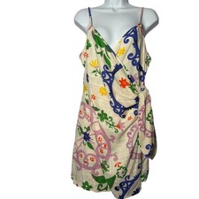 ASOS DESIGN Womens Wrap Mini Dress 6 Multi Tile Floral Print Linen Blend Boho
