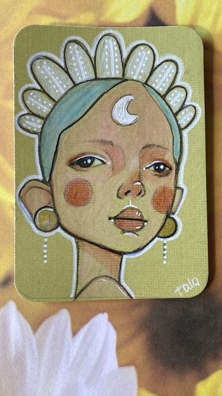 ACEO Original Painting ATC OOAK  Cute Girl woman portrait Mother Nature 2.5x3.5