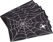 SET OF 4 SAME FABRIC PLACEMATS 13"x19" HALLOWEEN,SPIDER WEB SPIDER ON BLACK,CE