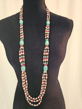 Turquoise, red  white stone necklace set matching bracelet    J1