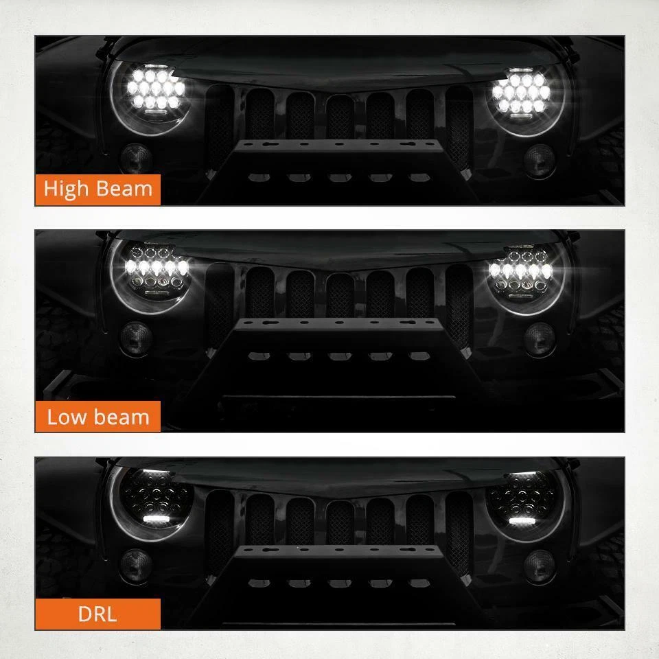 7" LED Headlight+Fog Light+Turn Signal+Tail Lamp Kit For Jeep Wrangler JK 07-18 - Image 3 of 4