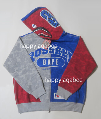 A BATHNIG APE Men's BAPE x RUSSELL SHARK FULL ZIP HOODIE