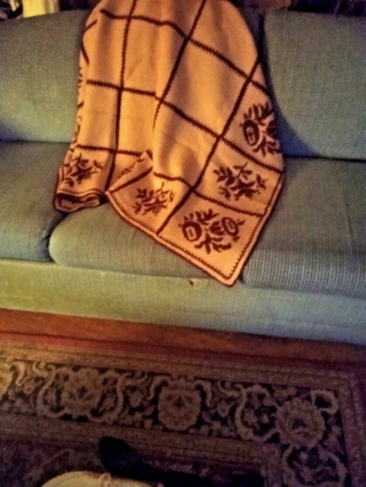 Punta de aguja gruesa artesanal vintage beige/marrón floral a rayas afgano 64"x50 Foto 2 de 4