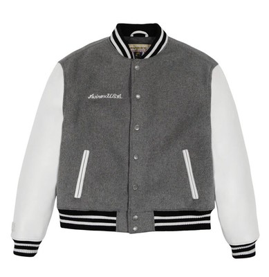 Avirex Men's Heather Grey Bomber Classic Jacket Genuine Cowhide Leather Jacket