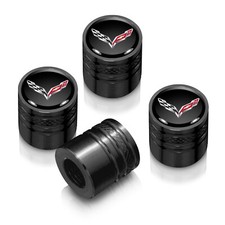 Chevrolet Corvette C7 Logo Black on Black Aluminum Cylinder Tire Valve Stem Caps