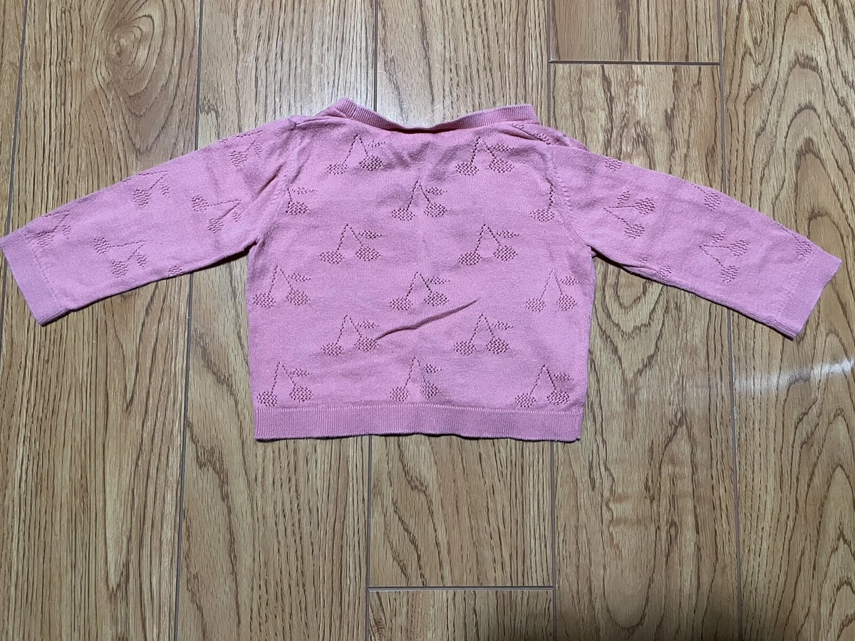 Used Bonpoint Infant Baby Girl’s Pointelle Cherry Cardigan in Pink Size 12 month