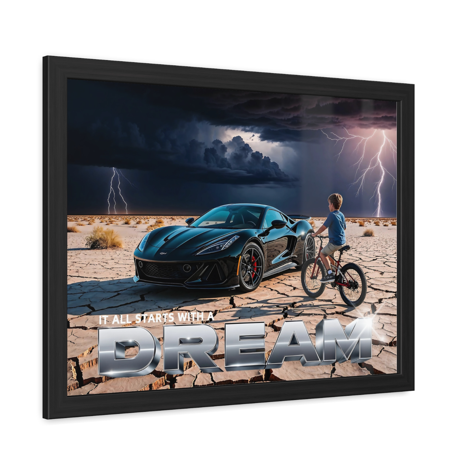 Dream Car Desert Landscape Framed Poster Print Kids Wall Art Home Decoration
