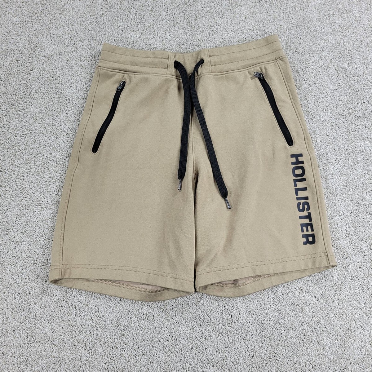 Hollister Sweat Shorts Mens XS Tan Black Lace Up Pockets Summer