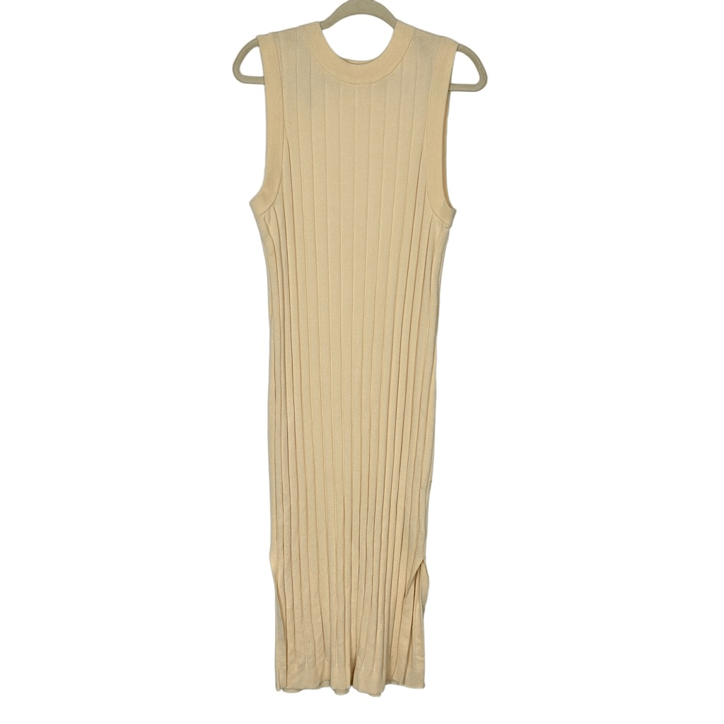 what is a bodycon style dress H&M Midi Dress Women Small Cream Bodycon Knit Ribbed Sleeveless High Slit  Minima