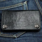 GENUINE BLACK LIZARD SKIN LEATHER MENS WALLET 925 STERLING SILVER SNAP CONCHO