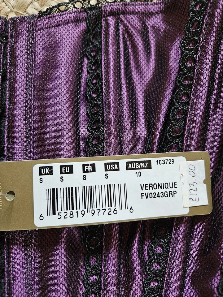 Fauve. Talla pequeña. Corsé morado. Corpiño. Con cordones. Frente de gancho y ojo. Steam Punk Foto 3 de 4