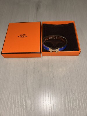 Womens Hermes Clic H Bracelet Blue/Gold