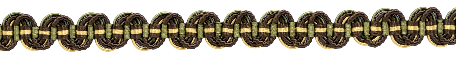 Mocha Brown, Olive Green, Gold 1/2"" Gimp Braid [24 Yards]