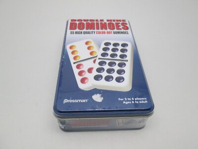 Pressman Double Nine Dominos Set in Tin Box 55 pieces NEW Sealed 2006
