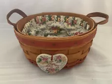 1995 Longaberger Mothers Day Basket of Love Leather Handles with Liner & Tie-on