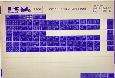 KAWASAKI genuine parts microfiche 1995-1996 ZX1100 E1 E2 GPZ1100