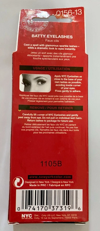 Lote de 4: Nuevo conjunto de pestañas postizas NYC par de pestañas 0156 Batty (sellado) Foto 2 de 2