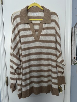 NEW! Sonoma Women s Wide Striped Collared Sweater 100% Cotton Size 4X Taupe/Crm