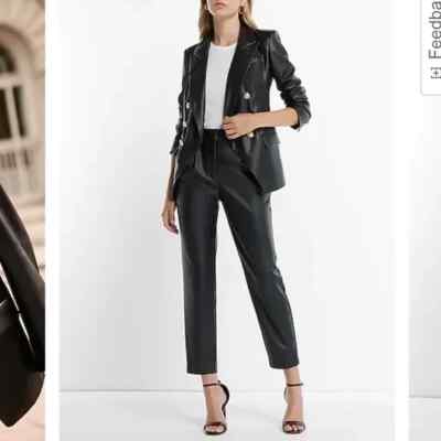 New Express Faux Leather  Gold Button  Blazer Jacket 6