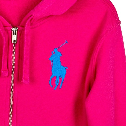 Ralph Lauren Girls Zip Up Hoodie Youth Small Long Sleeve Pink with Blue Big Pony - Picture 5 of 10