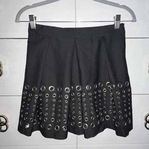 NWT MALL CYBER GOTH ALT BLACK PLEATED GROMMET EYELET MINI SKIRT NIKKI RICH SZ SM