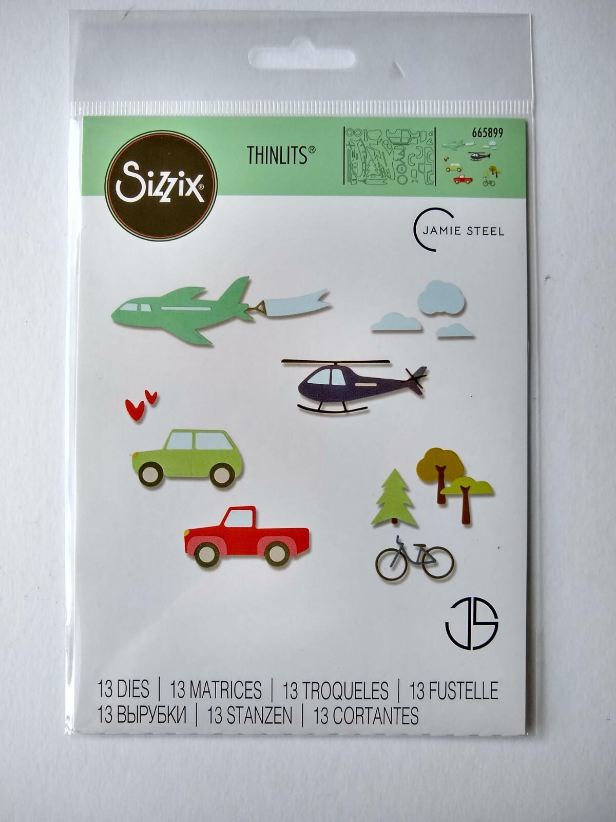Sizzix Thinlits Die Set Transport Collection 665899 Car Truck Helicopter Plane