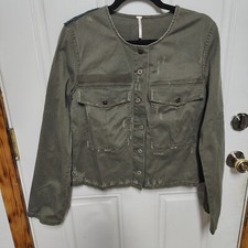 NWT Free People Military Front Pockets Collarless Cropped Jacket Sz Medium