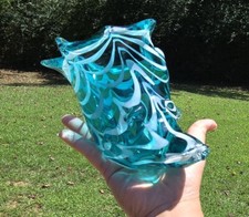 Vintage Handblown Conch Seashell Blue Art Glass Decor Paperweight Murano Style