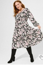 Torrid Women's Midi Swiss Dot Pleat Long Sleeve Dress Size 1(14-16)