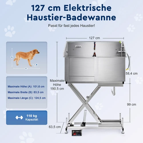 CO-Z 127cm Hunde Badewanne aus Edelstahl Haustiere Pflege Dusche Tierbadewanne - Bild 24 von 29