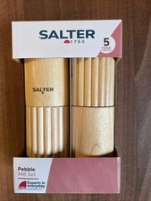 Image of Salter Salt & Pepper Mill Set Natural Light Wood Kitchen Grinder Mill New Boxed