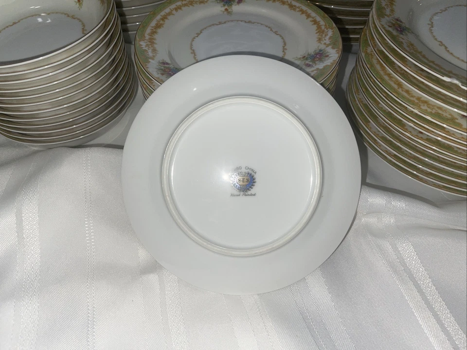 Juego de cena vintage de China Congo 'Bellogdia', servicio para 12, adorno dorado, floral Foto 3 de 4