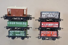 HORNBY LIMA RAKE of 6 BR CORTAULDS AMMANFORD PUGH RUMBELOW OPEN & BRAKE WAGON om
