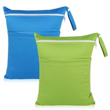 Baby Cloth Diaper Wet/Dry Bags, 2 Pack With Two Zippered Pockets, Waterproof ...