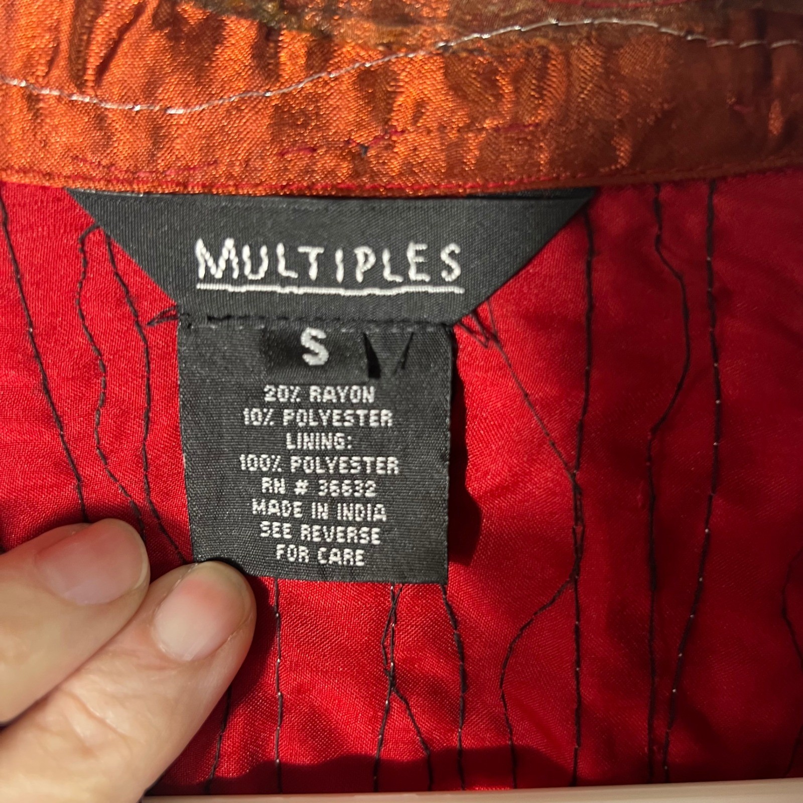 Womens Multiples Silk Blend Patchwork Button Jack… - image 8