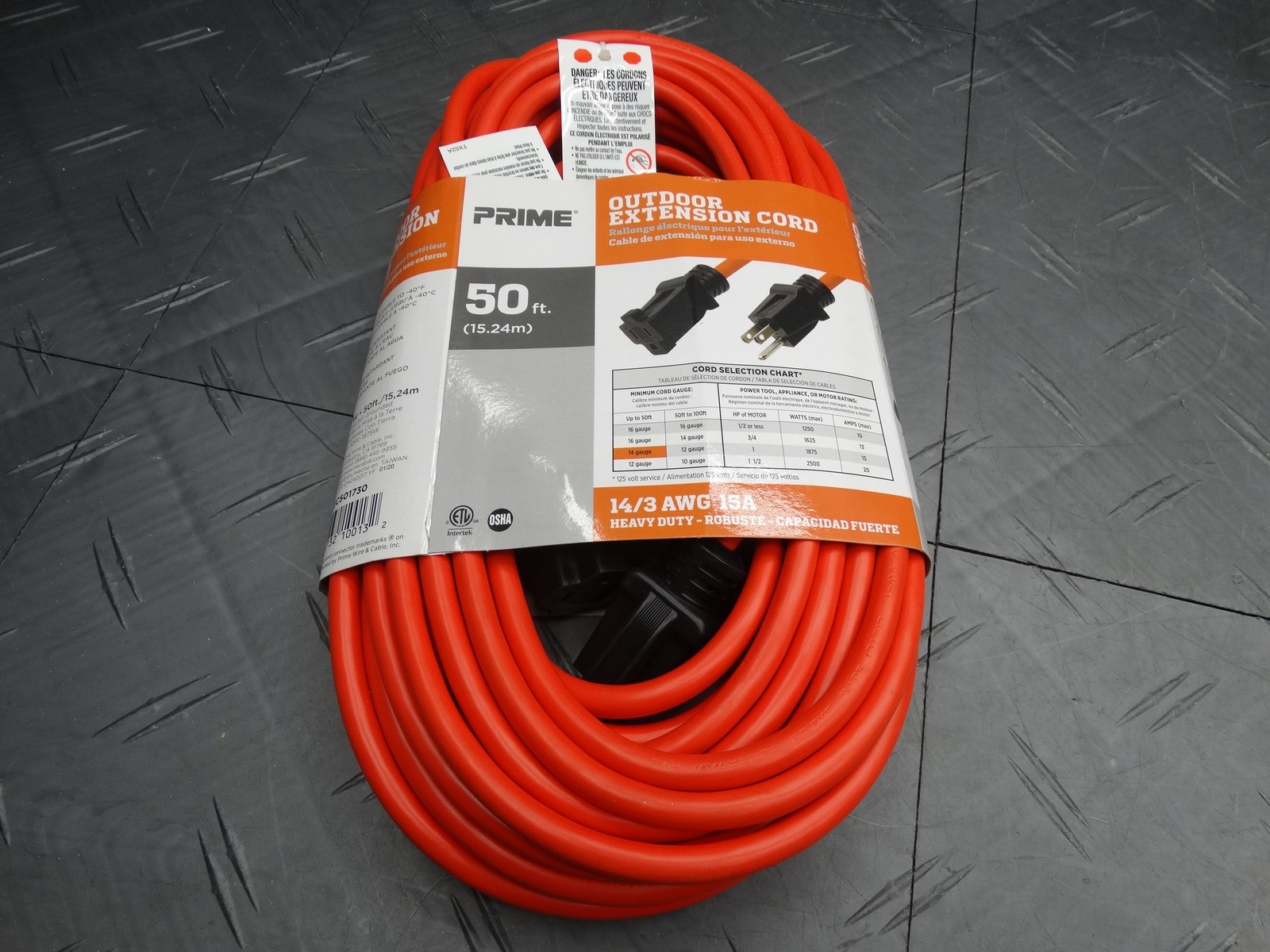 Prime Wire 50ft Outdoor Extension Cord 14/3 Gauge Heavy Duty Grounded Orange