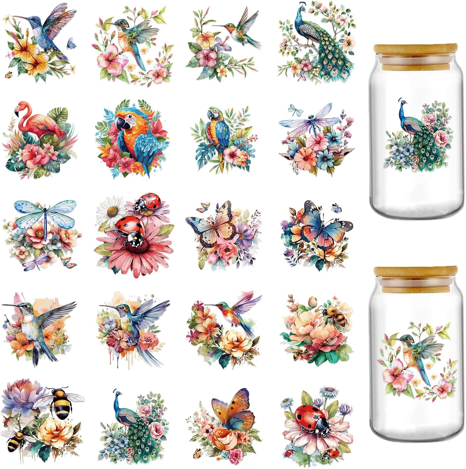 Transfer UV DTF Decals - 20 Sheets Vintage Birds UV DTF Cup Wraps for 16 oz Glas