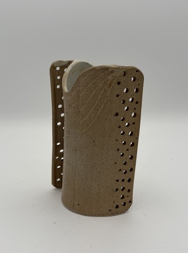 Holes Bubbles Wavy Abstract Tan Studio Art Pottery Vase Rustic Contemporary 6"