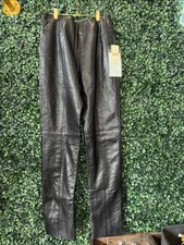 Vintage Verducci Black Leather Pants Women's 10 80s Zip High Rise Biker Rocker
