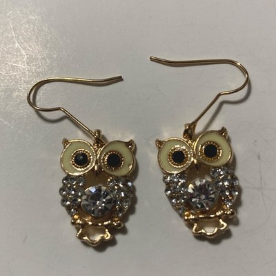 New Gold Tone Owl Rhinestone Dangle Earrings Pierced Jewelry Bird Animal Cute