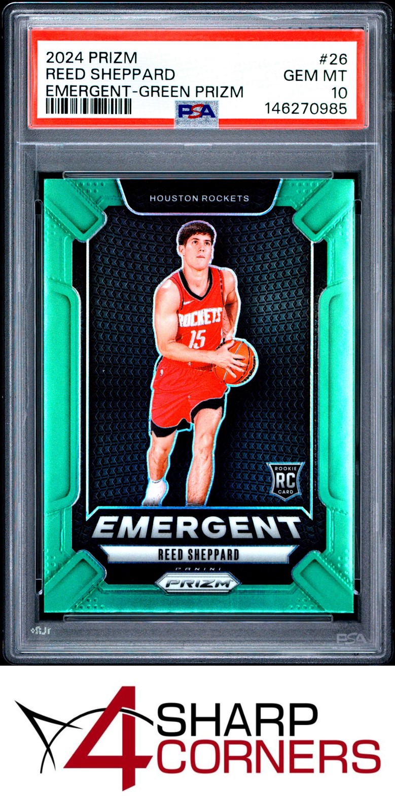 2024 PANINI PRIZM EMERGENT GREEN #26 REED SHEPPARD RC PSA 10