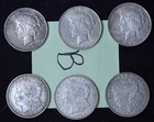 LOT of 3 Morgan & 3 Peace US Dollars 1923 1922 1921 Circulated 90% Silver
