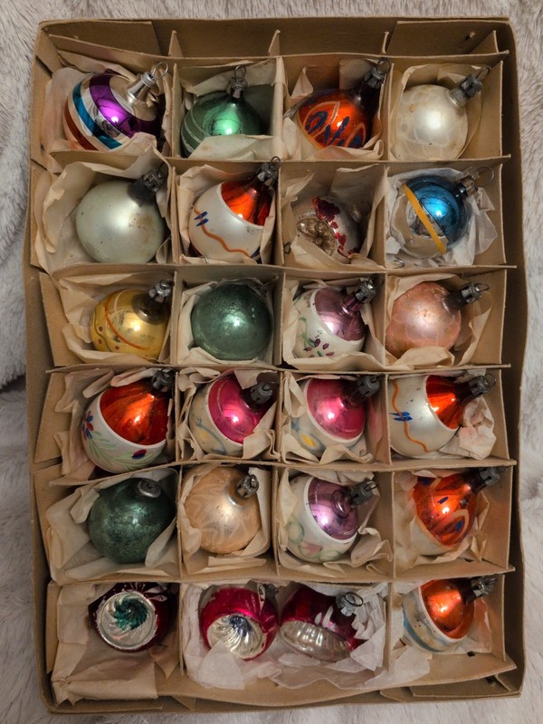 Small Cute Vintage Mixed = Japan and Polish 1950s Christmas Ornament Set of 24