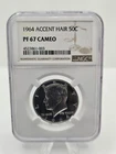1964 Accent Hair 50C Kennedy Half Dollar  NGC PF 67 Cameo RARE  FREE SHIPPING