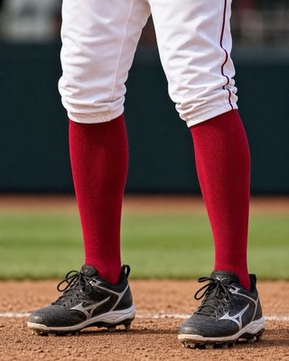 Men's Red Baseball Softball Athletic Knee High Socks Comfortable Breathable