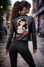 Perfecto Zara cuir véritable clouté Édition limitée tattoo old school Taille S