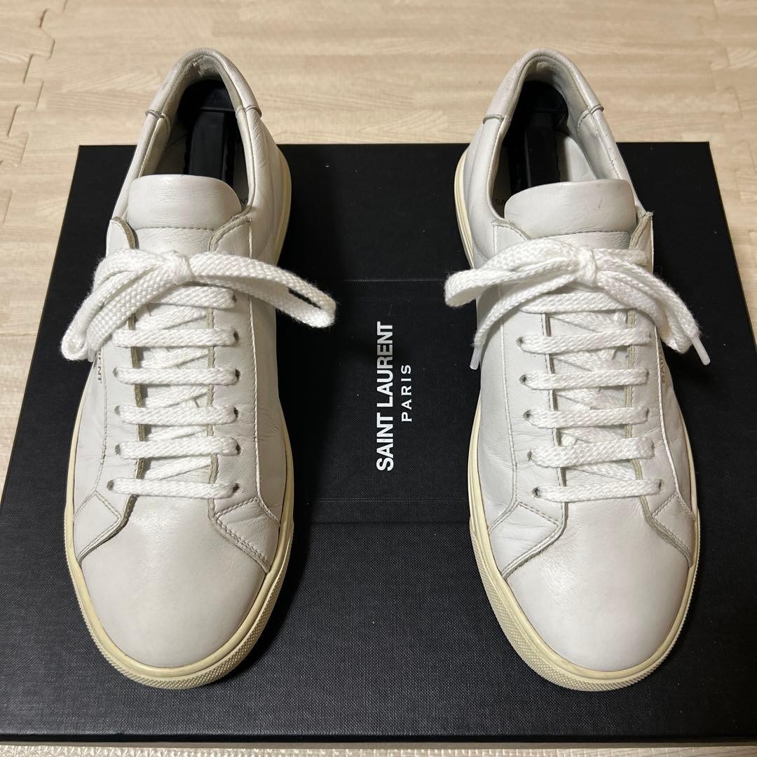 YSL Saint Laurent Andy Low Top Sneakers Shoes White Leather Men's