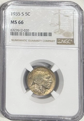 1935-S 5C Buffalo Nickel NGC MS66– Choice Gem - see Description re: slab cond.