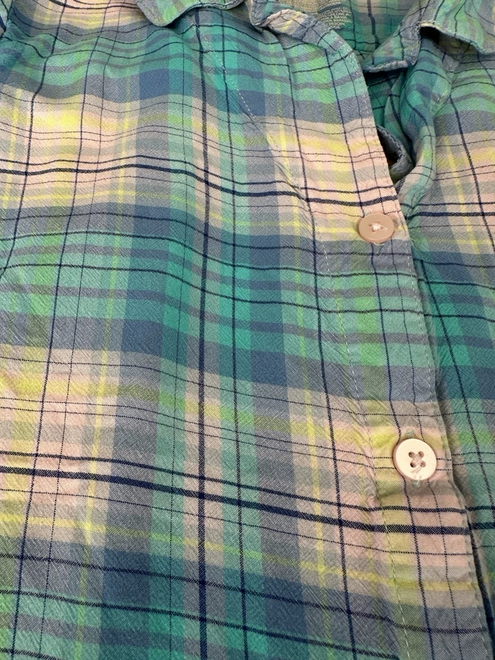 Conjunto de pijama feminino xadrez calça manga longa camisa com botões roxo azul-petróleo tamanho M - Imagem 2 de 4